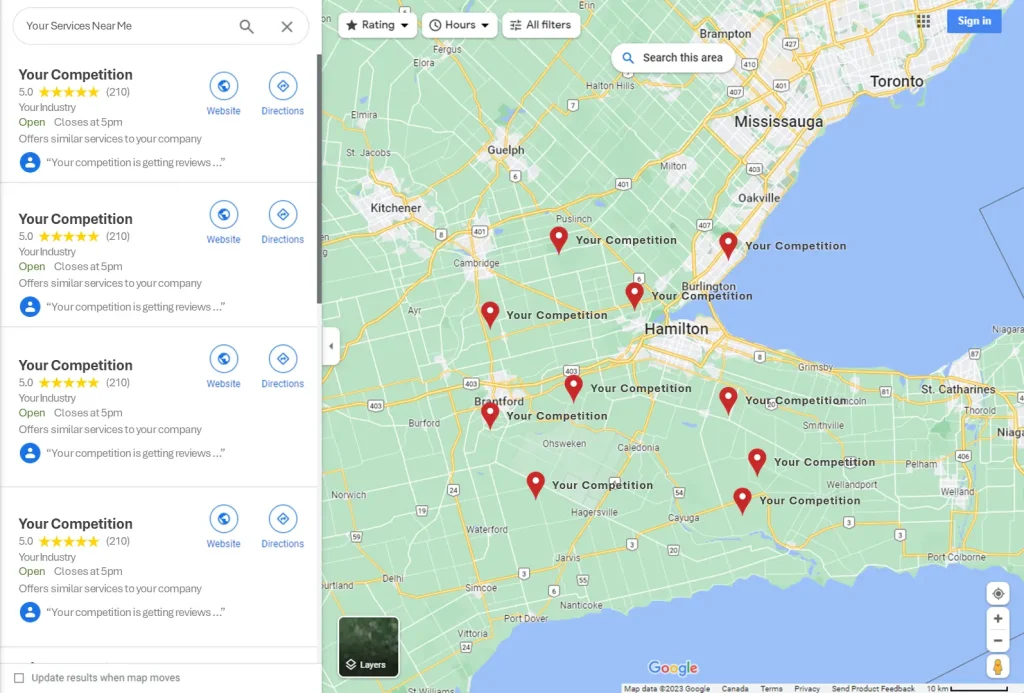google maps showing competitors